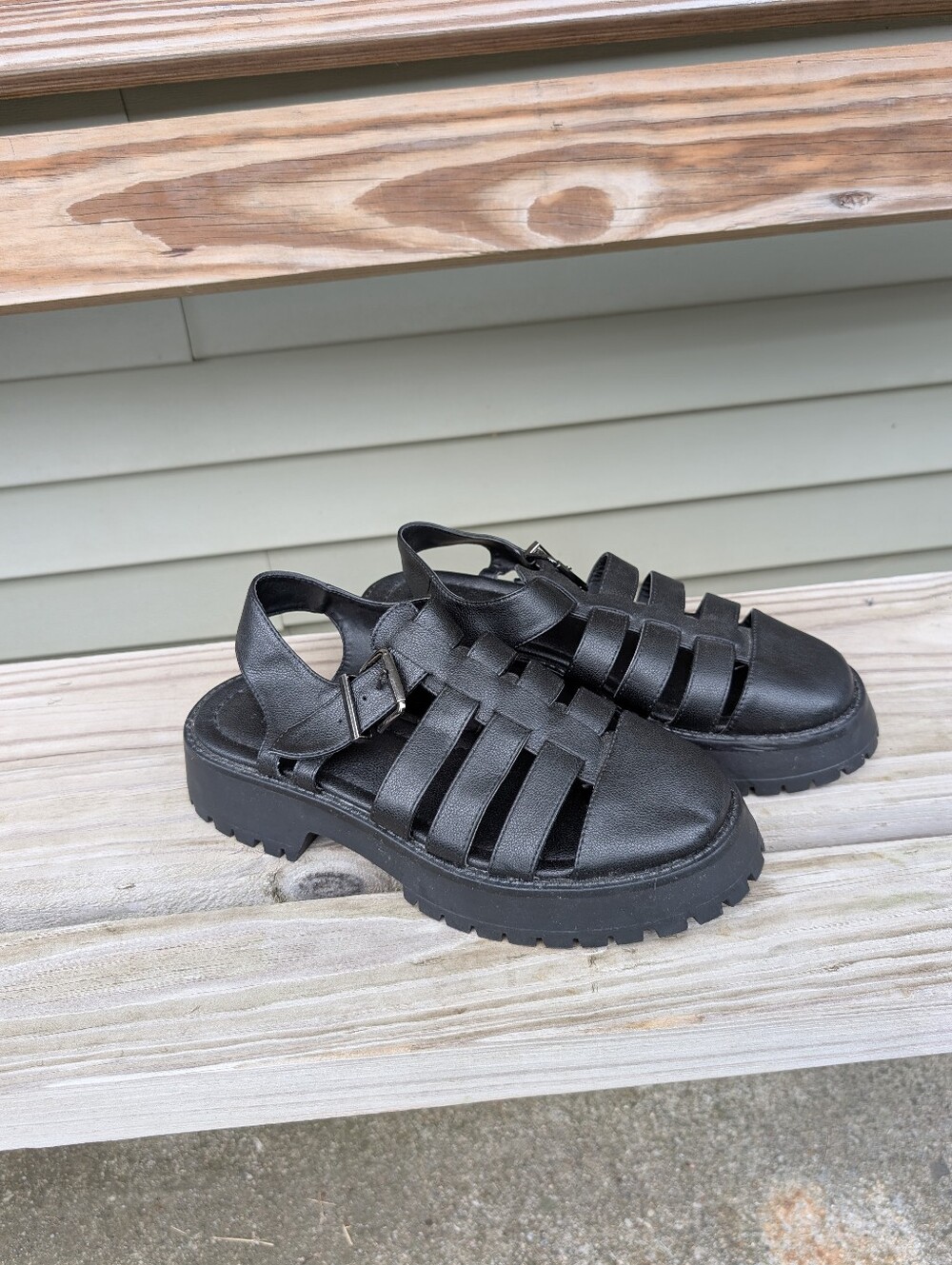 Asos Design Mission Black Chunky Fisherman Flats Shoes Size 10